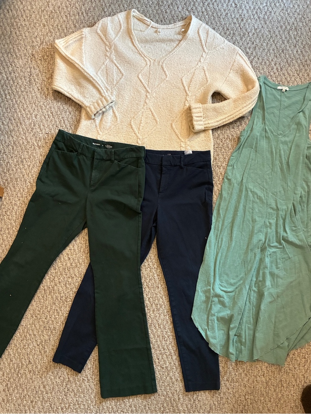 Old navy pants size 8, med wishlist sweater, a z supply dress size small
